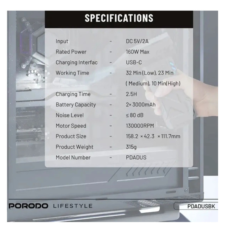جت فن توربو دمنده باد پرودو Porodo Turboblast Portable Air Blower PDADUS