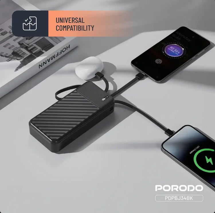 پاوربانک 20000 هزار 10 وات پیانو پرودو مدل Porodo Piano 20000mAh 10w PDPBJ34BK