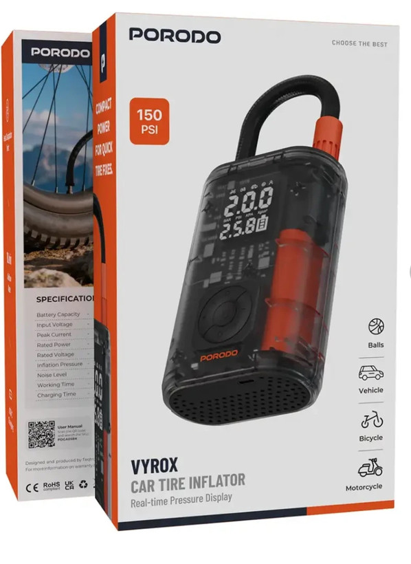 کمپرسور باد پرودو مدل Porodo Vyrox Car Tire Inflator PDGA05BK