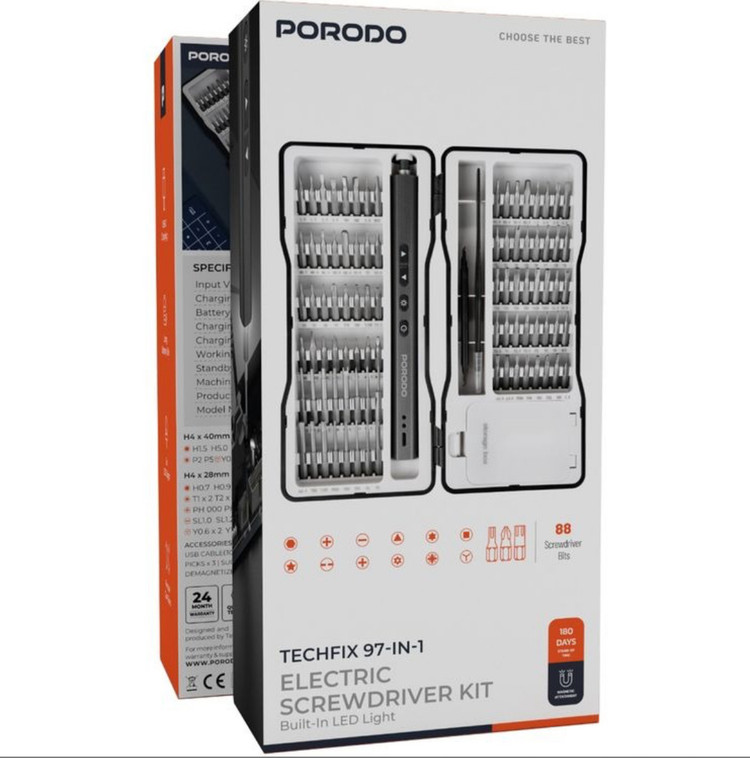 کیت پیچ گوشتی شارژی 97 تیکه پرودو Porodo TechFix 97‑In‑1 Electric Screwdriver Kit PDGTE970BK