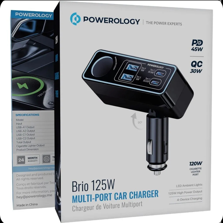 شارژر فندکی فست شارژ ماشین 120 وات پاورولوژی PWDA58BK