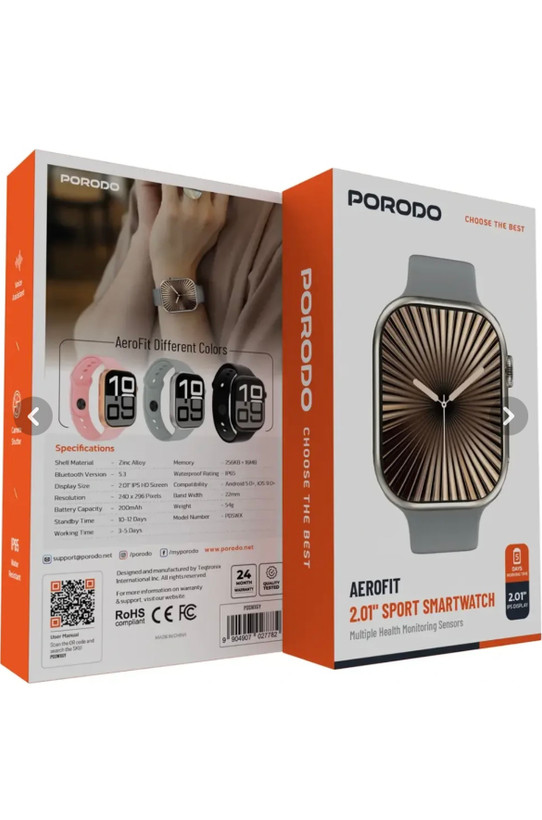 ساعت هوشمند پرودو مدل Aerofit سایز ۲.۰۱ اینچ ضد آب IP65