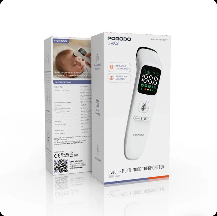 تب سنج دیجیتال پورودو مدل PDFCIR202WH | Porodo LiveOn – MULTI-MODE THERMOMETER LED Display