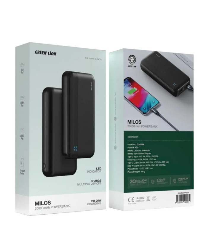 پاوربانک گرین لاین Green Lion Milos 20000mAh Powerbank